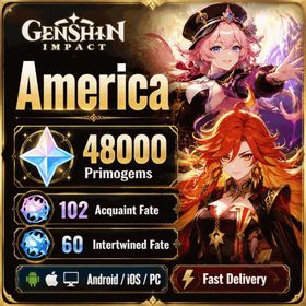 America | AR 55 | 48000 Primogems, 102 Acquaint Fate, 60 Intertwined Fate, Nicole, Mavuika | 1 Hour Delivery