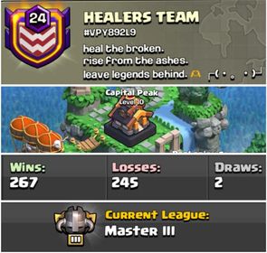 CLAN LEVEL 24 ✨ HEALERS TEAM ✨ MASTER LEAGUE ✨ CAPITAL HALL 10 ✨ INSTANT DELIVERY