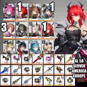 NAEU58| Yvonne + Weapon5 , Laevatan C1 +Weapon5, Gilberta + Weapon5, Tangtang C1 + Weapon5, Ardelia C3 + Weapon5, Ember c1 + Lifeng + Pogranichnik