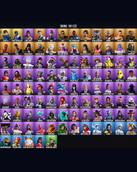 101 Skins Chun-Li ⭐️ Lara Croft ⭐️ Deadpool ⭐️ Meowscles ⭐️ Peely ⭐️ Midas ⭐️ Skye ⭐️ Kor ⭐️ Torin ⭐️ Rebirth Raven ⭐️ Tony Stark ⭐️ The Foundation ⭐️ Jennifer Walters ⭐️ Slayer Juice WRLD ⭐️ Doctor Slone ⭐️ Mystique ⭐️ Mandalorian ⭐️ Gro m9380920674