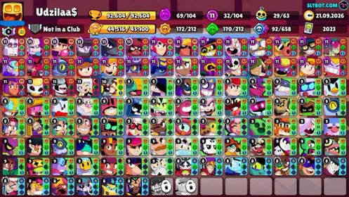 92K Trophies | 104/107 Brawlers | 32 Max Brawlers - 28 Hypercharges | 355 Skins | 1067 Pins | 584 Icons | 319 Sprays