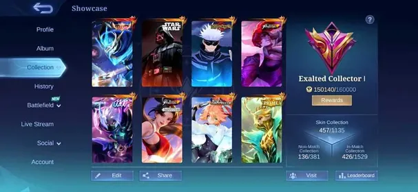 [IOS/ANDROID] CEL LVL 128 | 133 HEROES | 457 SKINS | EXALTED 1 | GUSION LEGEND - GOJO JJK - ARGUS DARTHVADER - CHOU MASHA KOF - HAYA SHURA - FANNY ASPIRANT - 2 PRIME GRANGER CLAUDE