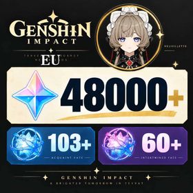 EU/AR50+/Sandrone+48000+ Primogems/Acquaint Fate：103+/Intertwined Fate：60+/7–15 random 4-star characters/Email or Microsoft account/Genshin Impact