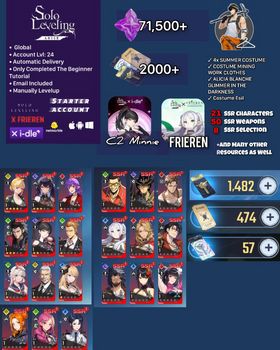 #s6 | Global | 2000+ Draw Tickets + 71,500 Essence Stones + Frieren + C2 Minnie (I-DLE Collab) + 19 SSR + 50 SSR Weapons + 8 Selection Tickets | Only completed the beginner tutorial | Lv.24/Ch.3