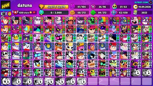 42K Trophies LVL24 | 96/107 Brawlers | 26 Max Brawlers - 20 Hypercharges | 237 Skins | 550 Pins | 405 Icons | 207 Sprays