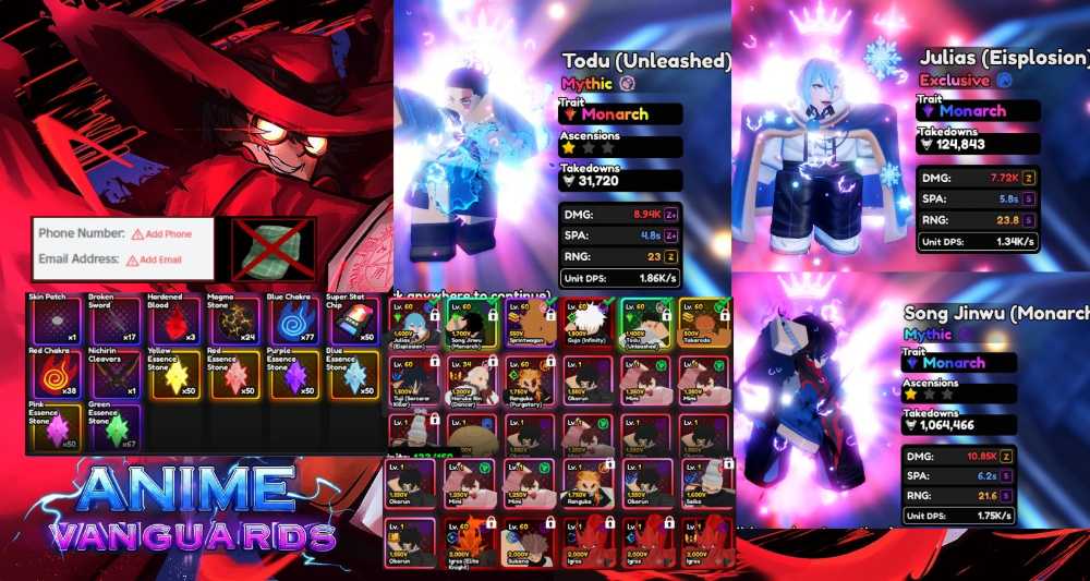 [ Account ] | 3 Monarch | Reroll 85 [Anime Vanguards AV ]Auto DeliveryID.09