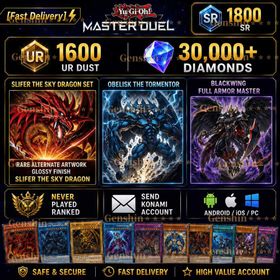 Yu-Gi-Oh! Master Duel][Fast Delivery]30000+ diamonds + [1600UR dust + 1800-3000SR]| Slifer the Sky Dragon Set /Rare Alternate Artwork Glossy Finish Slifer the Sky Dragon+Obelisk the Tormentor +Blackwing Full Armor Master|Unlinked Steam|Never played ranked [Send Konami account ] | Android/IOS/PC/Universal