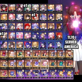 NA TL70⭐️Rin Tohsaka + Himeko Nova + Silver Wolf LV.999 + Yao Guang + Evanescia +LC, Cyrene + Castorice +LC, Evernight + Dan Heng Permansor Terrae + The Herta + Tribbie E1 + Firefly E1 + Robin E1 + Acheron + Sparkle + Dr. Ratio + Aventurine +LC, Ruan Mei + Feixiao + Yunli + Topaz +LC, Saber + Huohuo E1+ Archer + Gilgamesh + Luocha + Clara E1 + Himeko E2 + Bronya E1 + Bailu E1 + Gepard E1 + Welt E1