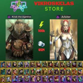 Starter acc with Krisk : 100k energy / 65 mln coins / Arbiter, Nethril, Arix, Ninja + 22 Login Legendaries / Seer, Geomancer
