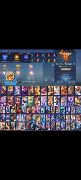 583 Skins. 3 Legend. 3 Collector. Chou KOF. Badang Libra. Chang'e sanrio. Sakura. Aspirant Vexana. Parsha Neobeast