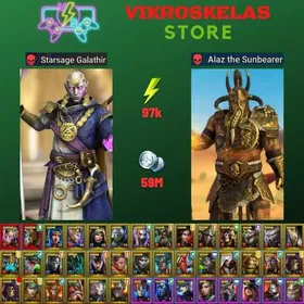 Starter with 2 Mythical - Galathir and Alaz : 97k energy / 59 mln coins / Brakus, Sniktraak, Arix, Ninja + 21 Login Legendaries