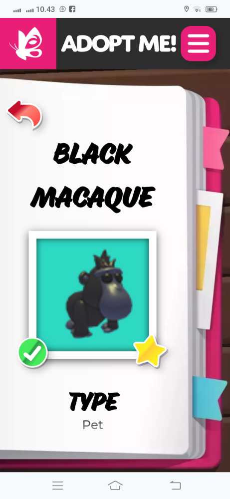 Black Macaque FR Adopt Me Pet Roblox
