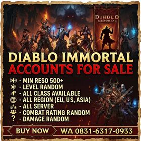 Diablo immortal Min Reso 500 level Random All Class All region All server Combat rating random Damage