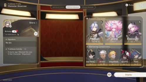 [ASIA] Phainon, Cyrene, Evernight, Archer, Dan Heng • Permansor Terrae, Sparkle, Gilgamesh, Yunli, Bronya, Fu Xuan, Clara(E1), Gepard | TL 20 | Female Account