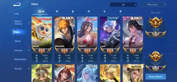 TIER 70 JUNGLER, 308 SKINS, MANY TITLES