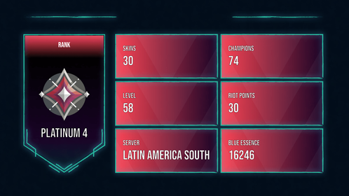 🥑 LAS 🥑 30 SKINS 🥑 PLATINUM 4 🥑 74 CHAMPIONS 🥑 58 LEVEL 🥑 INSTANT DELIVERY 🥑 FULL ACCESS 🥑 FaYN3 🥑