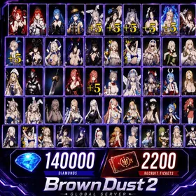 [GLOBAL]140000 Diamonds+Miracle Rose Liberta+Noble Flame Ikaruga+Esteemed Adventurer Eris +Respected Master Roxy+Your Very Own Cat Eris +Emerging Desire Roxy+Daydream Bunny-Murphyia（+5）+  Summer Vacation Dalvi （+5)+Stray Cats Rou(+5)+Dream Bride Eclipse(+5)+Frozen Queen Wilhelmina(+5)+Beachside Angel Teresse（+5）+Celebrity Bunny Loen +Bittersweet Bunny Darian+Nightmare Bunny Eclipse  +Masquerade Bunny Celia+Pool Party Justia  +Pool Party Scheherazade +Supreme God Archbishop Sword Maiden+Daughter of Starwind High Elf Archer+Earth Mother Believer Priestess+Orcbolg Goblin Slayer+Goblin Slayer Dagger+Hedonist Liberta+Dark Saintess Liberta（+5）+Medical Club Teresse+Pure White Blessing Refithea+Red Hat Rou+Shrine Maiden Granadair+Starlight Guardian Tyr+Innocent Bunny Tyr+New Hire Nebris+Water Park Queen Wilhelmina+Young Lady Blade+Bikini Agent Sylvia+Neon Savior Angelica+Onsen Practitioner Ventana+Queen of Gluttis Granadair+B-Rank Idol Helena+Reclaimed Destiny Sacred Justia+Retired Legend Olivier| Single draw coupon:2200 |5★ Recruitment Ticket*3 +|5★ Draw Ticket*10|random 60-100 five-star clothing+ 60-100 UR weapons|Selective Tickets: 70–100 Tears of Goddess: 30–35|3,000 pulls|[Fast delivery] BrownDust 2 Account BDust 2