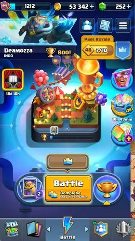 Trophy 8001|CL 1212|KTL 13|114 Cards|4 Champ|2 Hero|11 Evo|Arena 21|252 Gems|Proteck Off|Check SS CR351B
