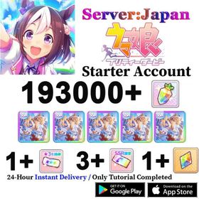B11【Japan: Server】193000+Carats+Almond Eye (SSR) x5 +3*voucher x1~2 + SSR ticket x3~4 +60-90 Random SSR or 3* character(Includes duplicates) + Rainbow crytal x1] iOS/Android/Uma Musume Pretty Derby