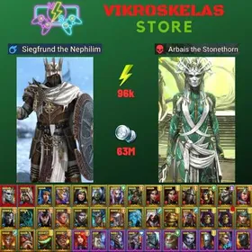 Starter with 2 Mythical - Siegfrund and Arbais : 96k energy / 63 mln coins / Rotos, Abbess, Arix, Ninja + 21 Login Legendaries
