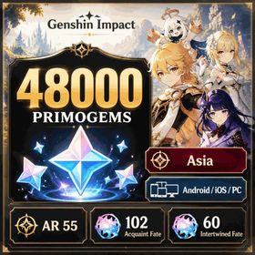 Asia | AR 55 | 48000 Primogems, 102 Acquaint Fate, 60 Intertwined Fate, Nefer, Mavuika | Ready Stock