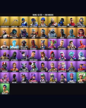 53 Skins Leviathan Axe ⭐️ Red Knight ⭐️ Harley Quinn ⭐️ Raven ⭐️ Tracy Trouble ⭐️ Blue Team Leader ⭐️ Kratos ⭐️ Omega ⭐️ Harley Hitter ⭐️ Carbide ⭐️ Sun Strider ⭐️ Drift ⭐️ Redline ⭐️ Candy Axe ⭐️ Brite Bomber ⭐️ Trog ⭐️ Onesie ⭐️ Spider- m9352506001