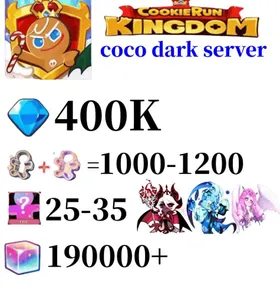 coco dark server|38K-400K Crystals | 1000～1200 Cookie Cutters | random 25-35 Epic Cookies+Eternal Sugar Cookie+Shadow Milk Cookie+Dark Enchantress Cookie+190000 Rainbow Cube++10000K gold coins|Beast's Heritage Selection Chest is not used|Ancient Cookie Selection Chest|Beast's Heritage Selection Chest is not used|Ancient Cookie Selection Chest|Legendary Cookie Selection Chest | Plot progress 1-3] iOS/Android Cookie Run: Kingdom