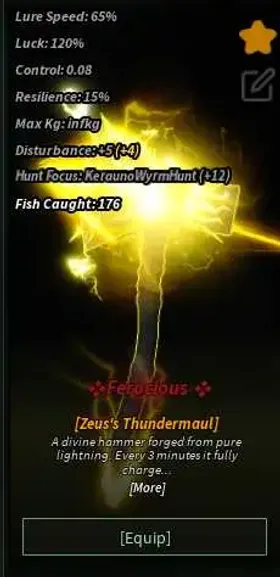 🐦‍🔥BEST PRICE🐦‍🔥 Zeus's Thundermaul Rod Service - Fisch - ROBLOX