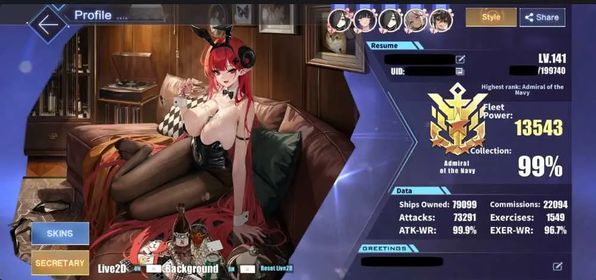 AZL16 – Sandy Ultimate Whale Account | 99% Collection, 56 UR Ships, 1.5K+ Cubes & 15 Live2D Skins