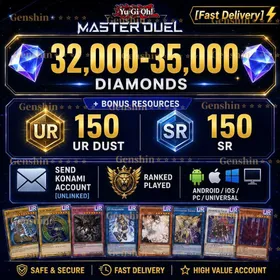 Yu-Gi-Oh! Master Duel][Fast Delivery]32000-35000 diamonds + [150UR dust + 150SR][Send Konami account ]Unlinked Steam|Ranked played|Android/IOS/PC/Universal