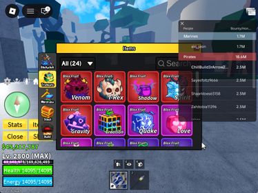 ID 624:Level 2800+God+ Gravity T-rex Shadow Venom Spirit Inven|Unverified Account|Auto Delivery|Blox Fruits