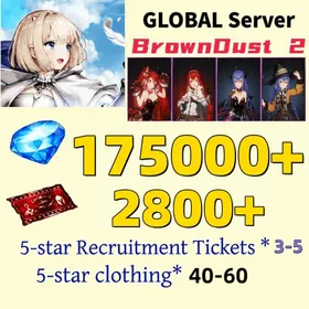 [GLOBAL]175000+ Diamonds +Esteemed Adventurer Eris +Respected Master Roxy+Your Very Own Cat Eris +Emerging Desire Roxy| Single draw coupon:2800+|5-star Recruitment Tickets *3|Five-star coupons*3-5 + random 40-60 five-star clothing+ 80-160 UR weapons|[Fast delivery]BrownDust 2 Account BDust 2