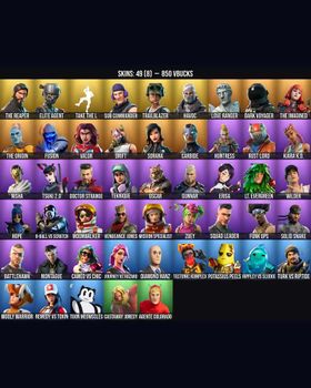 49 Skins The Reaper ⭐️ Elite Agent ⭐️ Take The L ⭐️ Rippley vs Sludge ⭐️ Erisa ⭐️ Funk Ops ⭐️ 8-Ball vs Scratch ⭐️ Carbide ⭐️ Drift ⭐️ Fusion ⭐️ Remedy vs Toxin ⭐️ Dark Voyager ⭐️ Rust Lord ⭐️ Cameo vs Chic ⭐️ Valor ⭐️ Zoey ⭐️ Teknique ⭐️ m9267331215