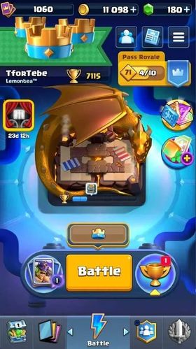 Trophy 7115|CL 1060|KTL 11|112 Cards|5 Champ|2 Hero|9 Evo|Arena 19|180 Gems|Proteck Off|Check SS CR339B