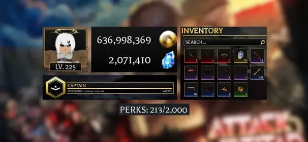 [ AOTR ] Account:433 Lv.225MAX 636M Gold , 2.0M Gems | Prestige 5 | Thunder spear set | 2 Different Serum | 191 Memory Scroll | Automatic Delivery | Roblox Account | Unverified Account |Attack on Titan Revolution