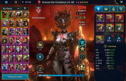 Lv 48|582K Power|1 Mythic(Kurosa)+25 Legend(Rathalos,Ezio,Bashim,Balar,Deliana,Loki,Etc)|Plarium|RSL1784
