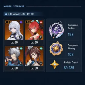 Global Lv60 | 69235 Starlight Crystals + 193 Compass of Destiny  | Total Gacha 720+ | ✅ Full Email Access