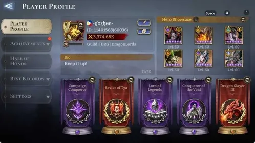 Global |Power 3.37M|6 Lord:EzarethA1,ArachaA1,Etc|40 Legend:Guan YuA1,VolkaA3,CerberusA1,EzrynA1|Nightmare II| WOR023B