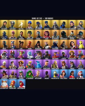 62 Skins The Reaper ⭐️ Elite Agent ⭐️ Take The L ⭐️ Peely ⭐️ Blue Team Leader ⭐️ Omega ⭐️ Warpaint ⭐️ Carbide ⭐️ Sun Strider ⭐️ Luxe ⭐️ Drift ⭐️ Redline ⭐️ Trog ⭐️ Onesie ⭐️ Dark Voyager ⭐️ Rox ⭐️ John Wick ⭐️ Ember ⭐️ Gumshoe ⭐️ Blackhea m9867406943