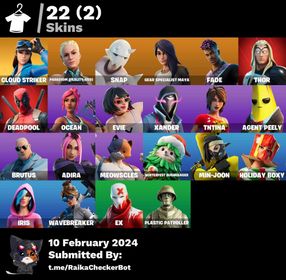 22 SKINS, CLOUD STRIKER, PARADIGM, SNAP, DEAR SPECIALIST MAYA, FADE, THOR, DEADPOOL, XANDER, OCEAN, AGENT PEELY, CHANGE EMAIL PC/XBOX/PSN/Switch