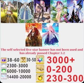 Japen server|3000+ Saint Quartz +Characters in the picture+ Call Sign 0-200 +Golden Fruit 230-300[See Picture]|Optional five stars not used + Plot has passed 3.2|Android|iOS |DCL096|Fate Grand Order