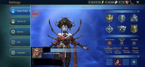 [6 Mythical Champions][24.73M] Lady Mikage,Lazarius,Nell,Androc,Mina,Embrys,Karnage + 259 LEGENDARY (Marius,Arb(6*) 432, Thor(6*),Georgid,Gaspard,Vestele,Mavara,Krisk,Pheidi x2,Hatter,Lamasu,Fabian,Wixwell,Gnut (6*) x2,Sun Wukong+3,Rathalos+2,Michinaki..)
