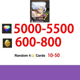 Global|IOS/Only|5000-5500RD|600-800GF|Badge Bins Monkey D. Luffy+Random 4-Star Characters|100% Safe Account|