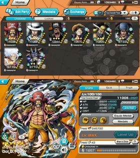LVL 28 - 6 EX META 3 MAX - ROGER MAX - ROB LUCCI MAX - MARSHALL V2 MAX - KUZAN - LUFFY V2 - KAIDO V1 - SUPPORT 137 - BR792