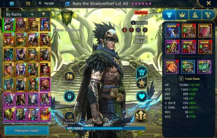 Lv 50|987K PWR|1 Mythic(Nais)+18 Legend(Nekmo,Ninja,Dorothy,McAngelo,Sun,Venalicia,Xeno,Rathalos,Etc)|Plarium|RSL1775