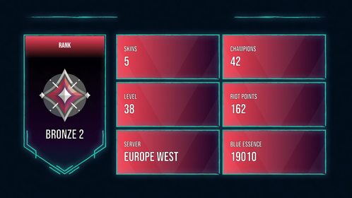 🥑 EUW 🥑 5 SKINS 🥑 BRONZE 2 🥑 42 CHAMPIONS 🥑 38 LEVEL 🥑 INSTANT DELIVERY 🥑 FULL ACCESS 🥑 HEztA 🥑