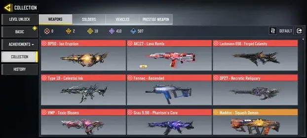 | Mythic Gun VMP Toxic Blooms | Lachmann 556 Forged Calamity | DP 27 Necrotic Reliquary | Legendary Gunzo Devil Jester | Dl q33 ZeaLOT with 18 Legendary Guns |