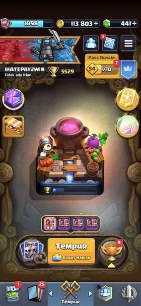CR | iHATEPAY | 8 CARD EVO | KING TOWER 12 | GEMS 441 | CN 500 | TROPY 5529 | ARENA 16