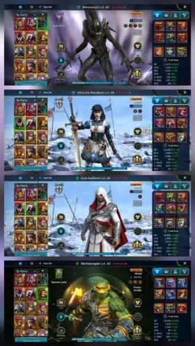 RSL# 295➤2x Mythical 136K Lazarius➤105K Embrys➤Ezio AC ➤Xenomorph➤Miki TMNT➤1032 Shards➤2.41M Power