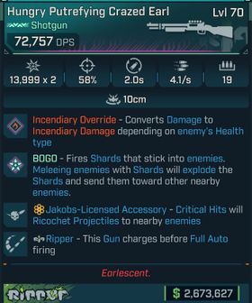 ⭐[MODDED] L60/L70 CRAZED EARL (CORROSIVE CONVERT) - 5,203K DPS - 90% ACCURACY - 12.2/s FIRE RATE - 0.6s RELOAD - JAKOBS RICOCHET - INSANE!⭐